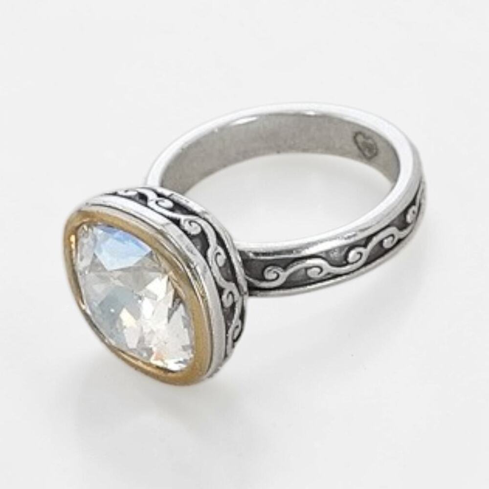 Brighton Venusian Two-Tone Bezel Set Crystal Statement Ring Scrollwork Size 7 - Picture 3 of 6